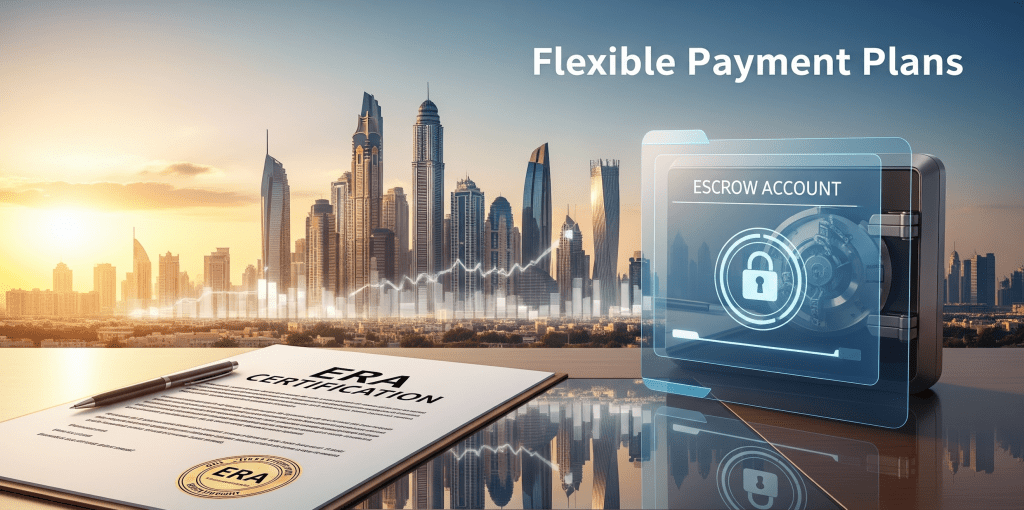 ERA certification and escrow illustration proving Dubai flexible payment plan safety.