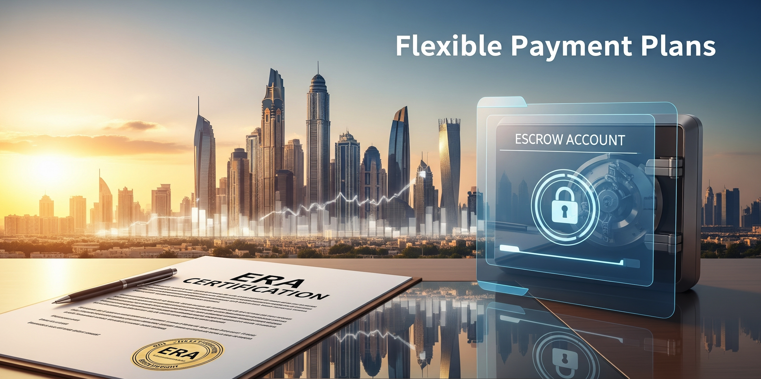 ERA certification and escrow illustration proving Dubai flexible payment plan safety.
